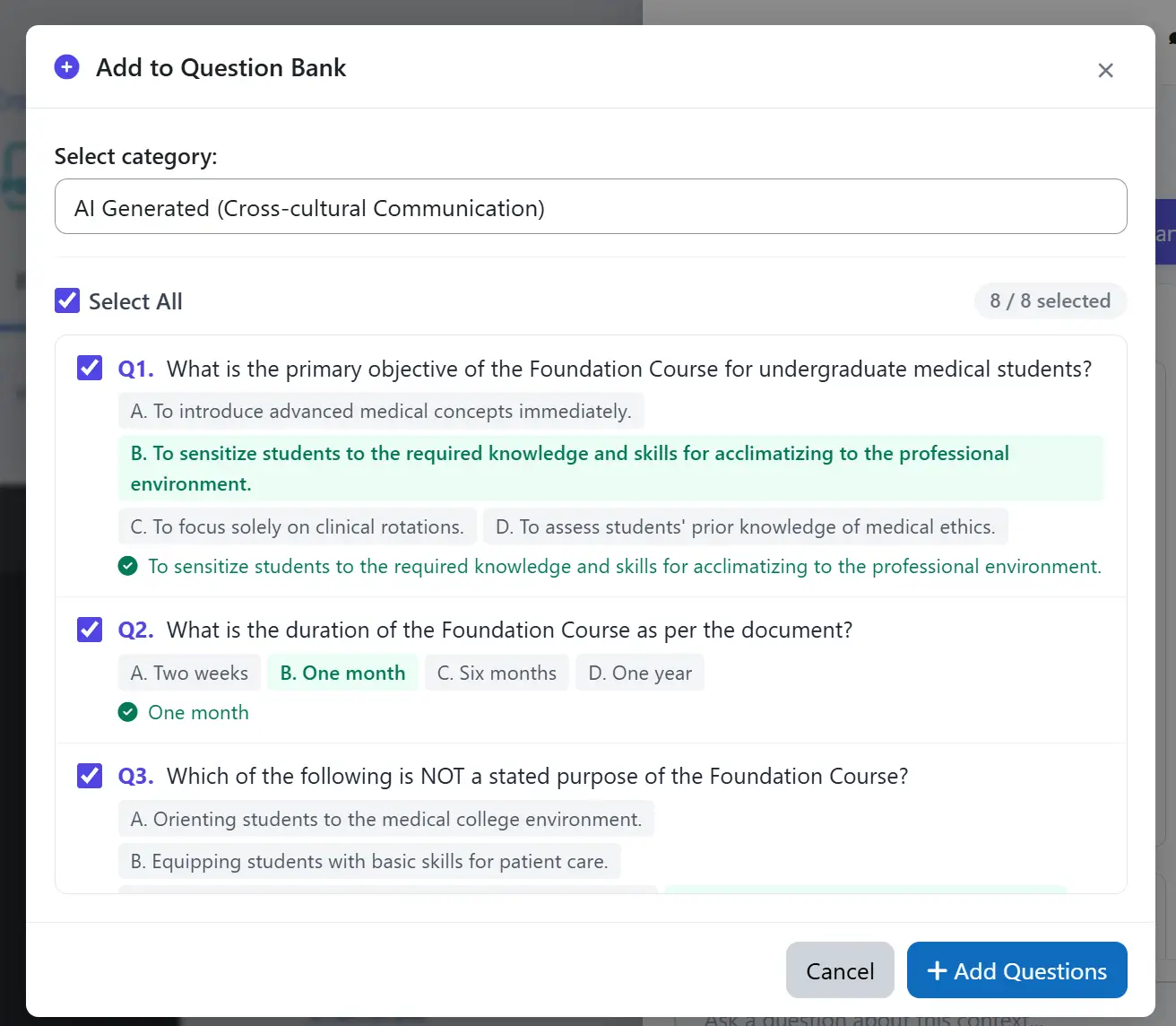 XP AI Content Question Generation XP AI Content Question Generation