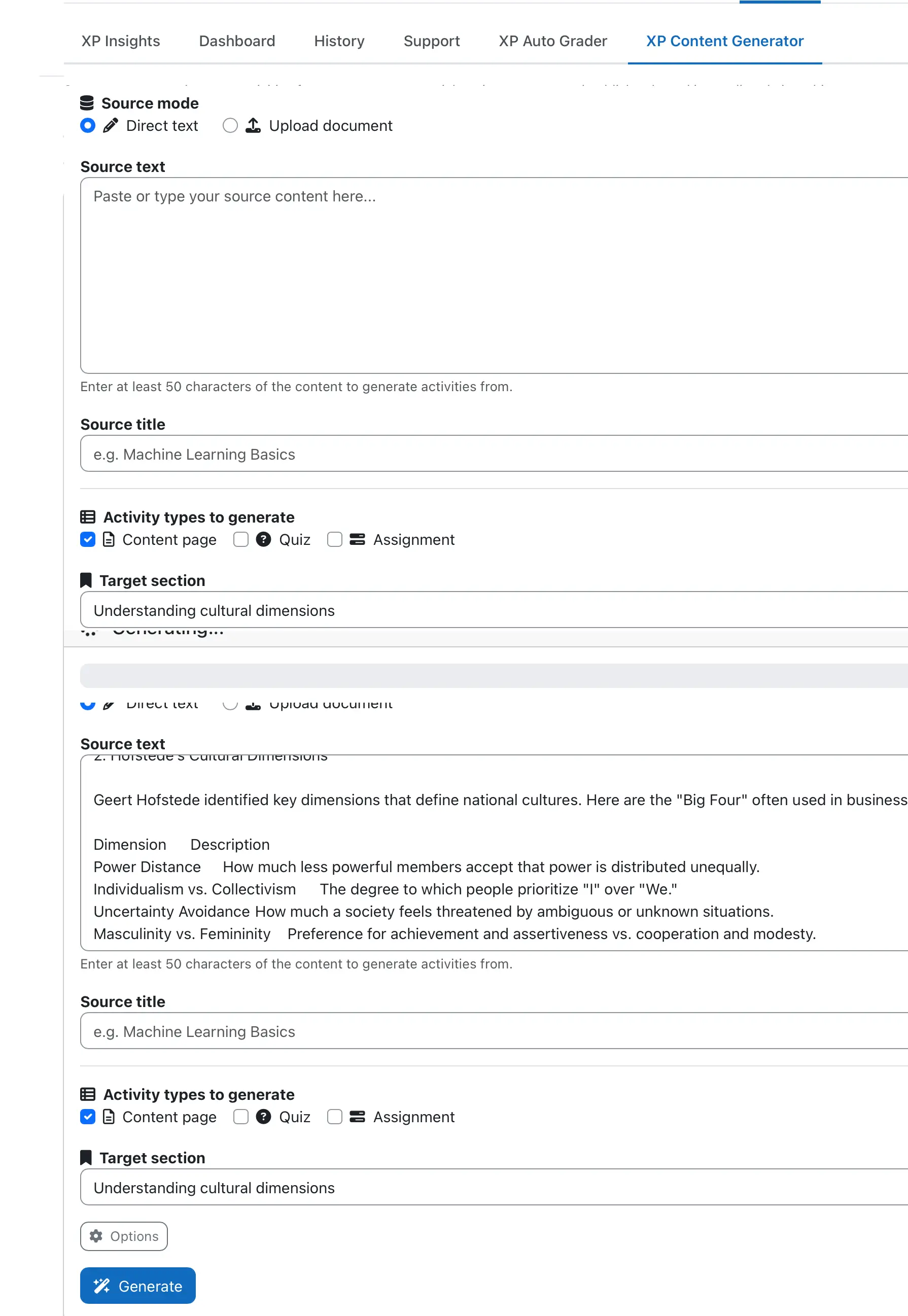 XP AI Content for Moodle LMS